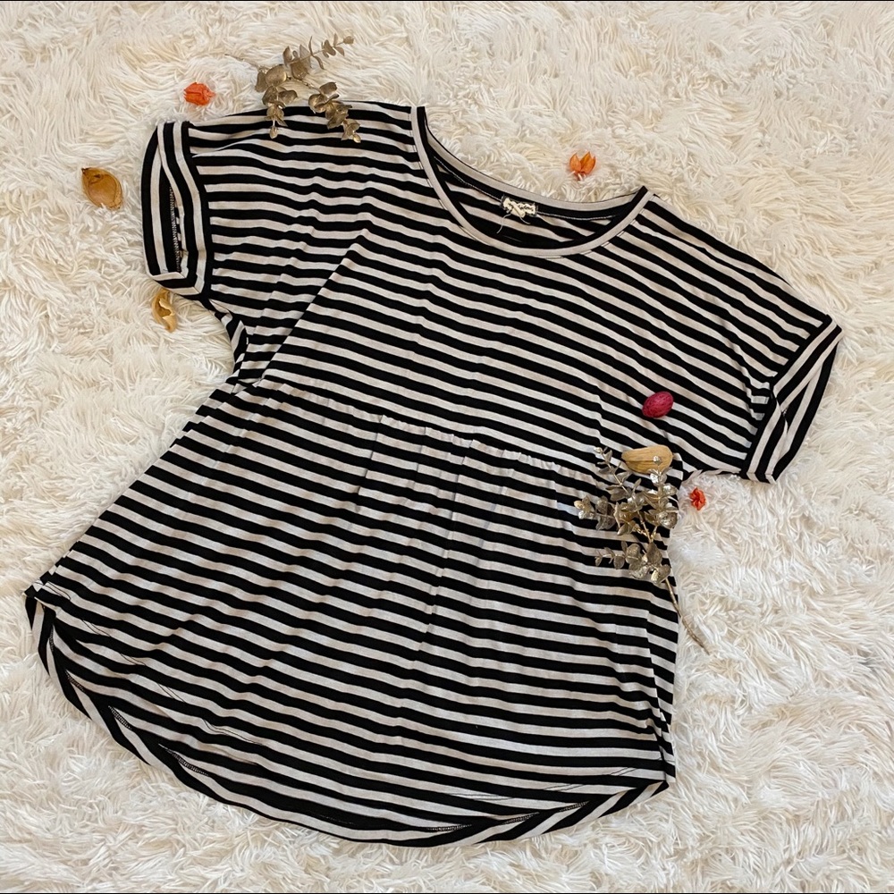Black and white striped flared shirt